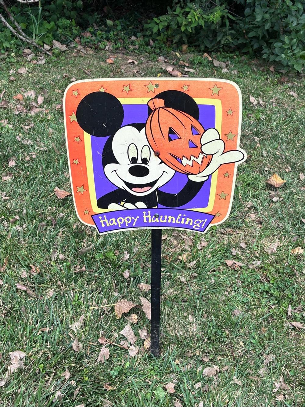 Vintage Disney Mickey Mouse “HAPPY HUNTING” Halloween Yard Art Plastic Sign
